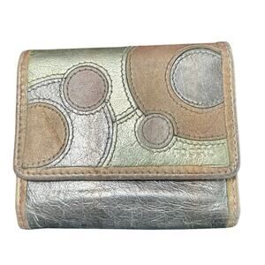 Fossil Brand -Vintage Tri Fold- Leather Wallet- Metallic Abstract- some wear